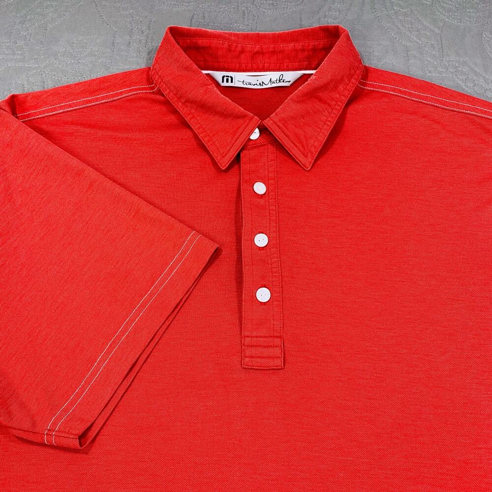 Travis Mathew Polo Shirt Men Large Pink Red Short Sleeve Pima Cotton Blend Solid